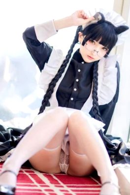 Cute cosplaying Asian shows panties