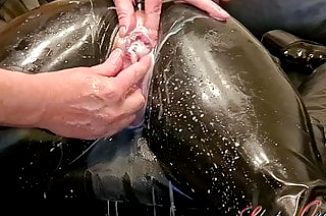 Slave Slut-Orgasma Celeste in Latex stretched holes, enema