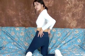 Sporty Asian Girl Pulls Down Yoga Pants And Fingers Her Ass